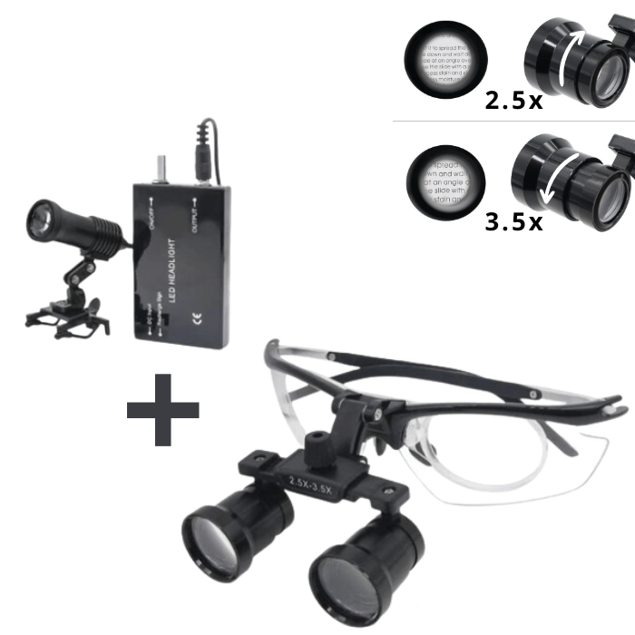 Loupe X2 - Lentilles 2,5x et 3,5x et Lampe Frontale Rechargeable de 5 Watts