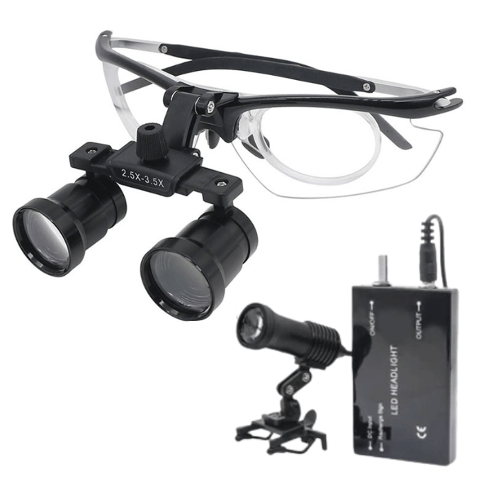 Loupe X2 - Lentilles 2,5x et 3,5x et Lampe Frontale Rechargeable de 5 Watts