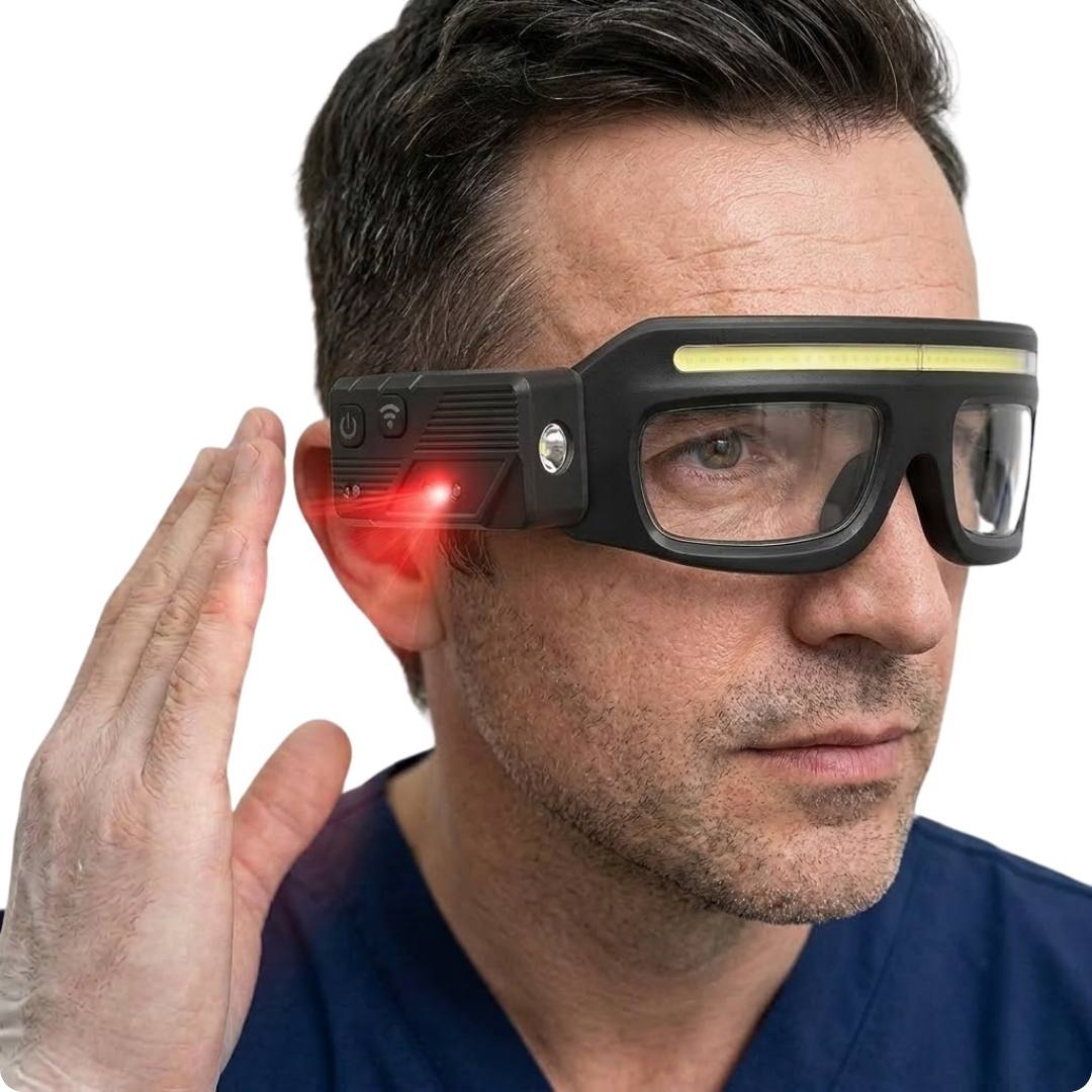 Lampe frontale avec lunettes de protection pour usage dentaire, esthétique et professionnel