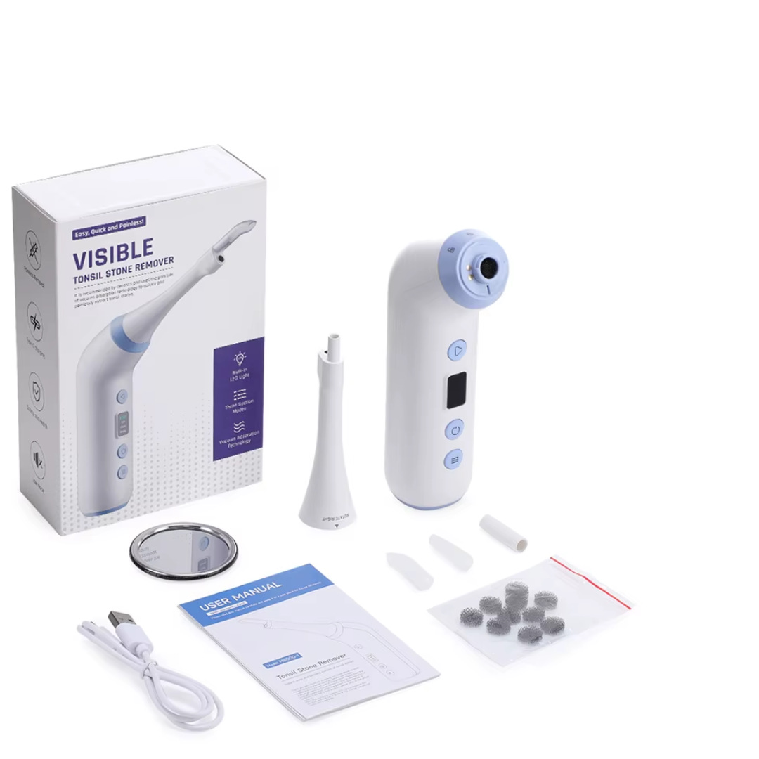 Éliminateur visuel électrique de calculs amygdaliens Kit d'élimination des calculs amygdaliens avec aspiration et seringue d'irrigation Aspiration instantanée des calculs amygdaliens