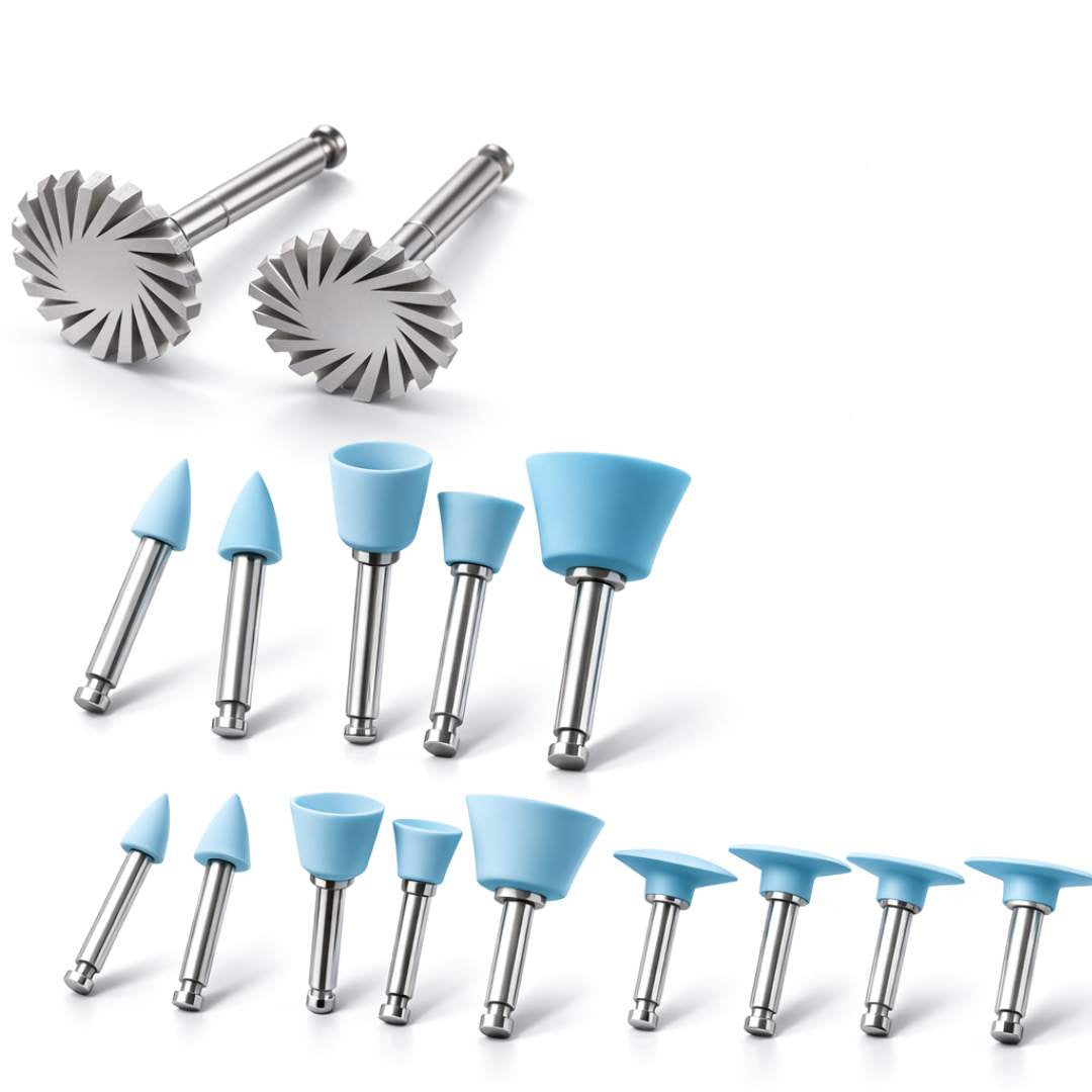 Ensemble de polissage pour résine et porcelaine – 14 pièces (RA 2,35 mm universel) à basse vitesse