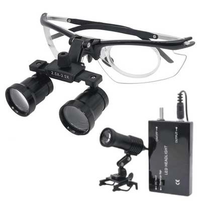 Loupe X2 - Lentilles 2,5x et 3,5x et Lampe Frontale Rechargeable de 5 Watts
