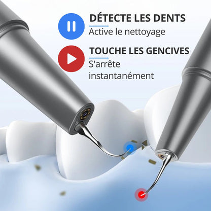 [locale:fr] Capteur intelligent : détecte la dent et active le nettoyage, se met en pause sur la gencive